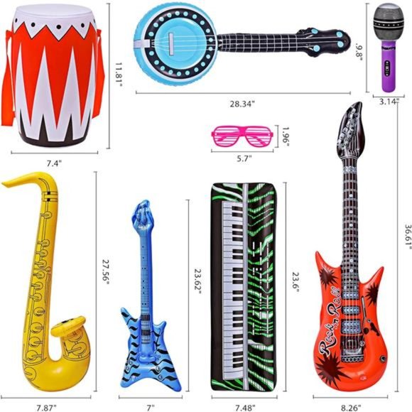 Inflatable Rock Star Toy Set, 30 PCS 80s 90s Party Decorations Inflatable Props - Picture 5 of 7